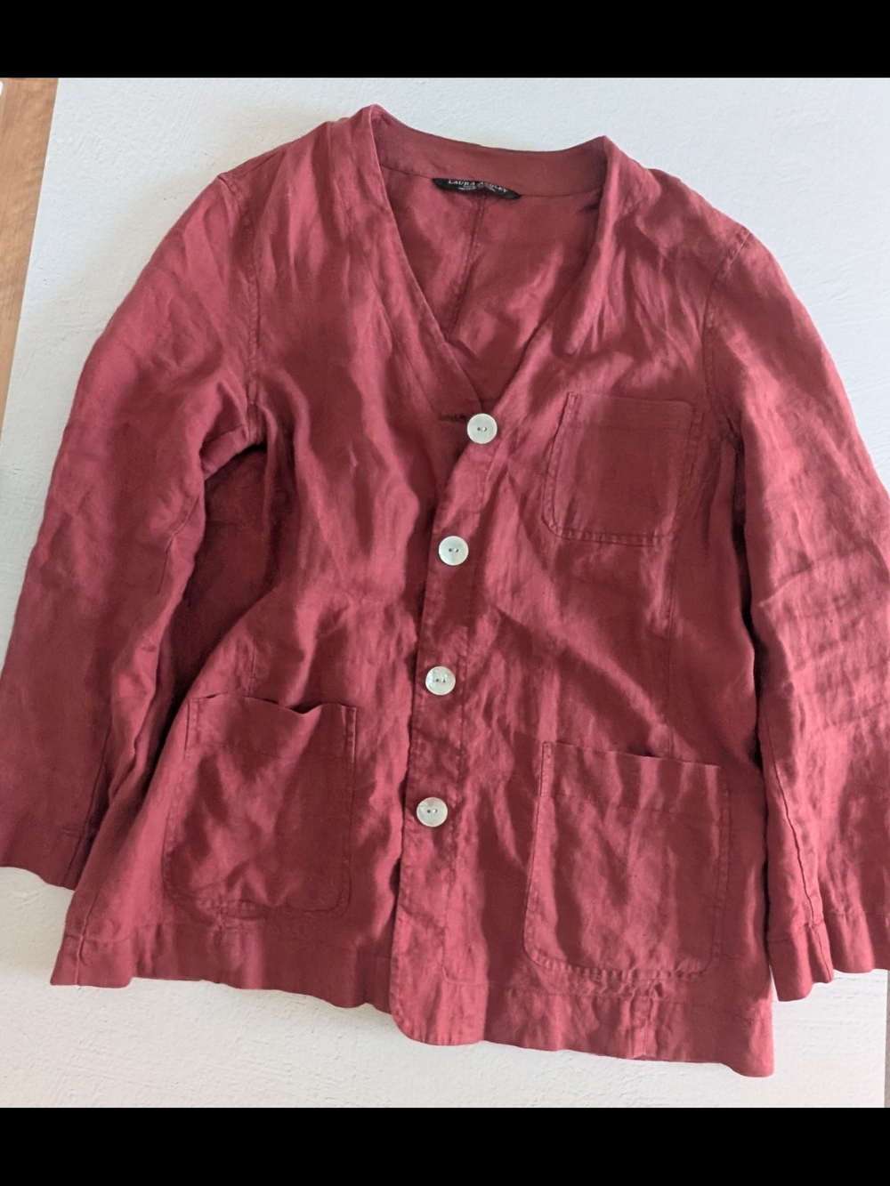 Laura Ashley Linen Cardigan in Vintage Rust | Size M (US 12) | 100% Linen